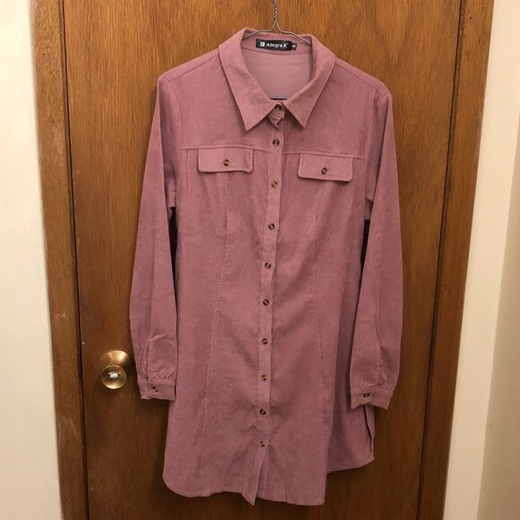 Allegra K - Pink - Corduroy - long sleeve - shirt dress - Size S - belt included - Picture 4 of 9